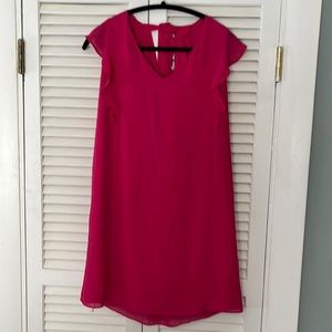 Hot pink knee length dress with flutter sleeves